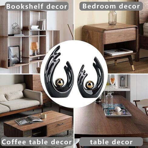 9.5"H Black Aesthetic Room Decor Accent, Tv Stand Funky Table Centerpiece Black, Abstract Art Ceramic Statue And Sculpture, Black decor for living room, bookshelf decorative objects, shelf decor in Kuwait