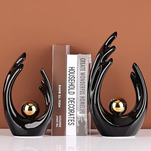 9.5"H Black Aesthetic Room Decor Accent, Tv Stand Funky Table Centerpiece Black, Abstract Art Ceramic Statue And Sculpture, Black decor for living room, bookshelf decorative objects, shelf decor in Kuwait