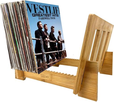 حامل تخزين بسجلات من الفينيل من كيوب تك من الخيزران لعرض عدد من 1 إلى 50 ألبوم موسيقى LP في وحدة الحامل المحمولة العصرية، يمكن استخدامه أيضًا للكتب والمجلات وما إلى ذلك. in Kuwait