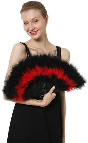 Marabou Feather Folding Fan with Peacocks 20s Vintage Style Flapper Hand Fan For Costume Dancing Party-White-5 Peacocks in Kuwait