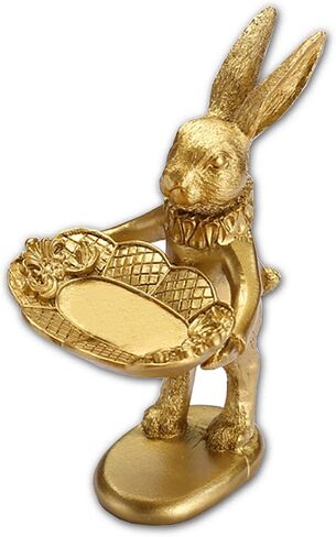 FANTESTICRYAN Small Bunny Statue Decor Jewelry Tray, Cute & Retro Golden Ornament Easter Rabbit Figurine for Accessories, Boutiques Display, Trinket Holder for Night Stand Home Décor (Seated Bunny) in Saudi Arabia