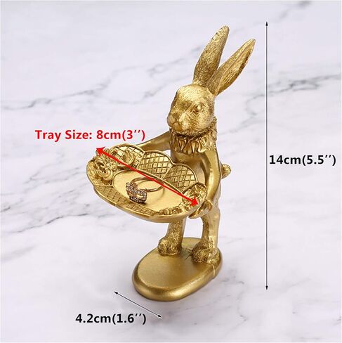 FANTESTICRYAN Small Bunny Statue Decor Jewelry Tray, Cute & Retro Golden Ornament Easter Rabbit Figurine for Accessories, Boutiques Display, Trinket Holder for Night Stand Home Décor (Seated Bunny) in Saudi Arabia