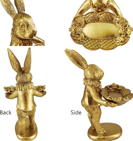 FANTESTICRYAN Small Bunny Statue Decor Jewelry Tray, Cute & Retro Golden Ornament Easter Rabbit Figurine for Accessories, Boutiques Display, Trinket Holder for Night Stand Home Décor (Seated Bunny) in Saudi Arabia