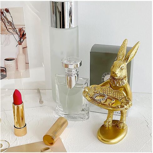 FANTESTICRYAN Small Bunny Statue Decor Jewelry Tray, Cute & Retro Golden Ornament Easter Rabbit Figurine for Accessories, Boutiques Display, Trinket Holder for Night Stand Home Décor (Seated Bunny) in Saudi Arabia