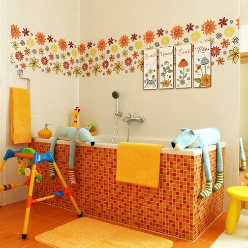 4 Pcs 60s 70s Retro Boho Floral Bathroom Wall Decor Orange Relax Soak Unwind Breathe Wall Art Funky Flower Eyes Vintage Hanging Bath Sign Hippie Abstract Bathroom Decor (Hippie Style, 11 x 3.5 Inch) in Saudi Arabia
