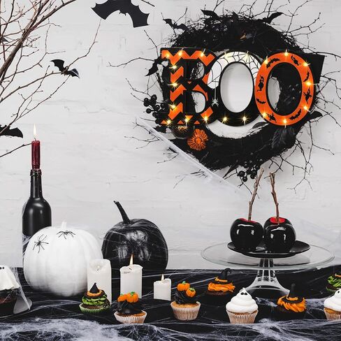 Halloween Boo Wood Hanging Sign Halloween Wall Sign Halloween Door Hanging Sign with LED Light String for Night Ghost Home Indoor Outdoor Decor Party Supplies, 12 x 6 x 0.2 Inch in Saudi Arabia