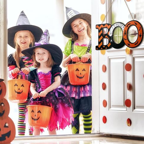 Halloween Boo Wood Hanging Sign Halloween Wall Sign Halloween Door Hanging Sign with LED Light String for Night Ghost Home Indoor Outdoor Decor Party Supplies, 12 x 6 x 0.2 Inch in Saudi Arabia