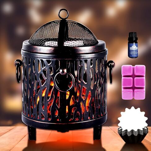 Soanufa Retro الشمع يذوب أكثر دفئا 4 في 1 الكهربائية المعدنية المعطرة الشمع دفئا العطر النفط الناشر المنزل مكتب غرفة نوم الروائح الشمع سخان ضوء الليل مع صينية قابلة للإزالة لحفلة عيد الميلاد عيد ميلاد in Kuwait