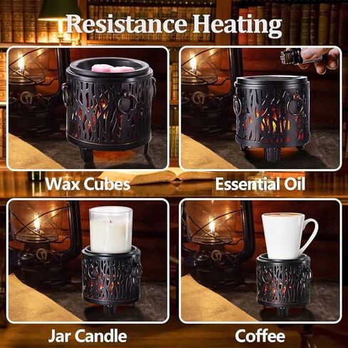 Soanufa Retro الشمع يذوب أكثر دفئا 4 في 1 الكهربائية المعدنية المعطرة الشمع دفئا العطر النفط الناشر المنزل مكتب غرفة نوم الروائح الشمع سخان ضوء الليل مع صينية قابلة للإزالة لحفلة عيد الميلاد عيد ميلاد in Kuwait