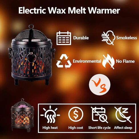 Soanufa Retro الشمع يذوب أكثر دفئا 4 في 1 الكهربائية المعدنية المعطرة الشمع دفئا العطر النفط الناشر المنزل مكتب غرفة نوم الروائح الشمع سخان ضوء الليل مع صينية قابلة للإزالة لحفلة عيد الميلاد عيد ميلاد in Kuwait