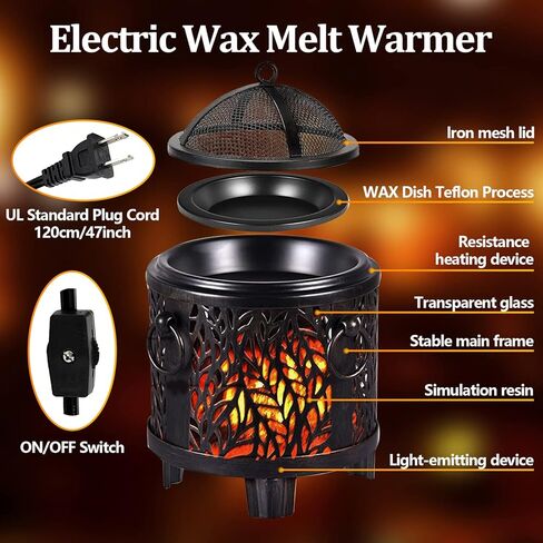 Soanufa Retro الشمع يذوب أكثر دفئا 4 في 1 الكهربائية المعدنية المعطرة الشمع دفئا العطر النفط الناشر المنزل مكتب غرفة نوم الروائح الشمع سخان ضوء الليل مع صينية قابلة للإزالة لحفلة عيد الميلاد عيد ميلاد in Kuwait