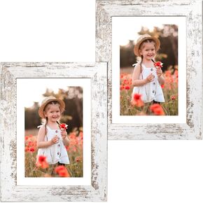 5x7 Picture Frame Wood Patten Rustic Brown Set of 2, Each Frame with Mat,Display 5x7 Picture Without mat or 4x6 Photos with Mat Wall Decor Table Top(CP002-MD5x7BR) in Saudi Arabia