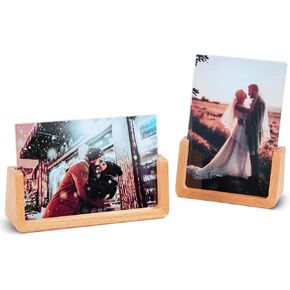 مجموعة إطارات صور wavamawa مقاس 4 × 6 بوصة مكونة من إطارين خشبيين للصور مع قاعدة من خشب الزان وغطاء زجاجي عضوي عالي الدقة لسطح الطاولة أو سطح المكتب - أفقي ورأسي in Kuwait