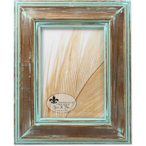 Lawrence Frames 4x6 Weathered Wood with Verdigris Wash Picture Frame, Brown