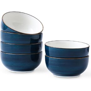Cereal Bowl, Ceramic Soup Bowls Set of 6 for Kitchen, 26oz Porcelain Bowl for Rice Salad Fruit Ramen Noddle, Microwave & Dishwasher Safe, Black