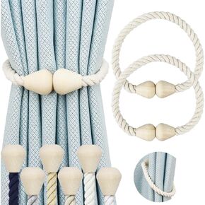 Magnetic Curtain Tiebacks 2 Pack Cotton Boho Curtain Tie Back Decorative Rope Holdbacks for Curtains Draperies Outdoor Window Treatment Holdbacks, Beige