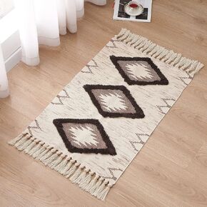 Boho Bathroom Rugs Mat 2x3ft Farmhouse Bathroom Rug, Small Boho Bath Rug, Tufted Cotton Accent Rug with Tassels in Saudi Arabia