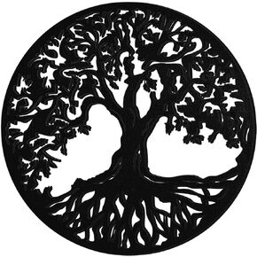 Tree of Life Wooden Wall Art Decor Wooden Tree Wall Sculpture 11.8 Inch Tree of Life Wood Wall Decor Hollowed Out Tree Wall Hanging Sign for Farmhouse Home Wall Hanging Decoration Supplies (Black)