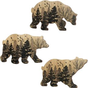 WAIU Trio Wood Wildlife Accent Wall Hanging Animal Statue Wall Decor Animal Art Wall Wooden Wall Hanging Cottage Decor Home Cottage Wall Decor Set of 3