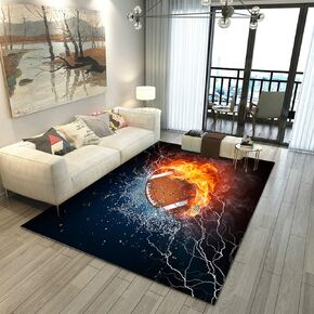 Wusan Fire & Basketball Rug for Boys Bedroom Living Room Gamer Area Rugs Teens Kids Playroom Classroom 3D Printed Balls Sports Funny Carpet Doormat 35 in x 24 in
