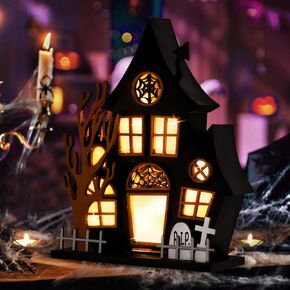 ديكورات طاولة الهالوين في الأماكن المغلقة، ديكور منزل مسكون خشبي مضاء، شجرة شبح قلعة مخيفة، ديكور طاولة الهالوين يعمل بالبطارية للمنزل والمطبخ وموقد المكتب والحلي in Kuwait