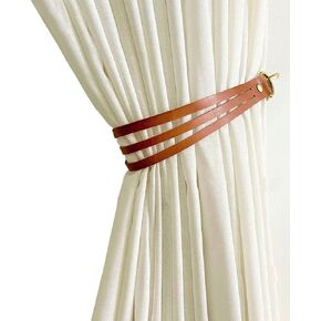 Leather Curtain Tieback, glrovazas Leather Curtain Rod Holder 2Pcs Drapery Belt Window Treatment Tie-Back with Hooks Curtain Buckle for Home Office Living Room Decorative (Black) in Saudi Arabia