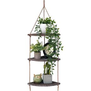 تايم يارد رف حائط زاوية معلق، ارفف عائمة من حبل الجوت من خشب الجوت البني، رف منظم تخزين ريفي لديكور المنزل الريفي لغرفة المعيشة وغرفة النوم والحمام والمطبخ in Kuwait