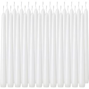 Tuyai 24 Pack Tall White Taper Candles, 10 inch (H) Dripless, Unscented Dinner Candle, Smokeless Taper Candles, Paraffin Wax with Cotton Wicks, 8 Hours Burn Time