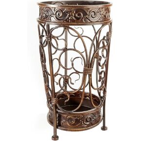 حامل مظلة عالي الجودة من بريلسو، حامل مظلة، معدن ذو مظهر عتيق، ديكور مدخل المدخل، نمط دائري، مع صينية تنقيط قابلة للإزالة. (الذهب البني) in Kuwait