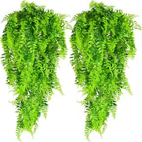 4 Pack Artificial Hanging Plants Fake Hanging Ferns Boston, Plastic Ivy Vines UV Resistant Faux Greenery Wall Plants for Outdoor Indoor Porch Yard Patio Office Garden Home Decor in Saudi Arabia