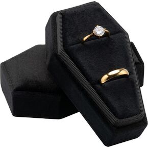 Velvet Coffin Ring Box Case Holder for Gothic Wedding Ceremony,Gothic Jewelry Organizer Decorations (Black)