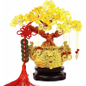 Feng Shui Yellow Quartz Crystal Tree, Bonsai Style Money Trees Decoration for Luck and Wealth (Dragon pots) in Kuwait