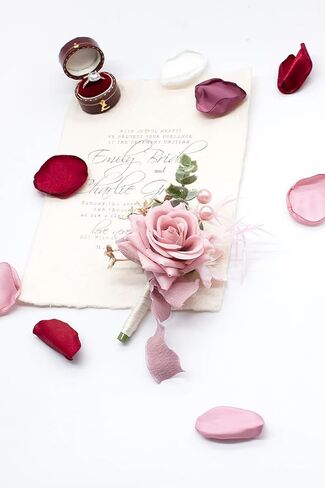 Blush & Marsala Corsage and Boutonniere Set, Prom Artificial Flower Wrist Corsage Bracelets, Homecoming Corsage Wristlet, Boutonniere for Men Wedding Flowers Accessories Prom Suit Decorations in Kuwait