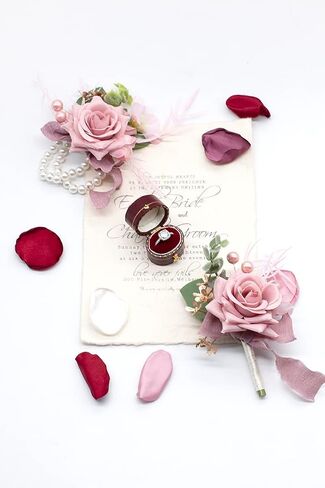 Blush & Marsala Corsage and Boutonniere Set, Prom Artificial Flower Wrist Corsage Bracelets, Homecoming Corsage Wristlet, Boutonniere for Men Wedding Flowers Accessories Prom Suit Decorations in Kuwait