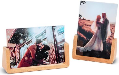 مجموعة إطارات صور wavamawa مقاس 4 × 6 بوصة مكونة من إطارين خشبيين للصور مع قاعدة من خشب الزان وغطاء زجاجي عضوي عالي الدقة لسطح الطاولة أو سطح المكتب - أفقي ورأسي in Kuwait
