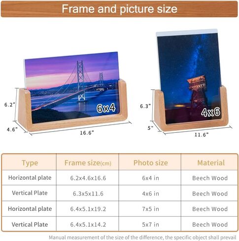مجموعة إطارات صور wavamawa مقاس 4 × 6 بوصة مكونة من إطارين خشبيين للصور مع قاعدة من خشب الزان وغطاء زجاجي عضوي عالي الدقة لسطح الطاولة أو سطح المكتب - أفقي ورأسي in Kuwait