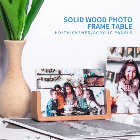 مجموعة إطارات صور wavamawa مقاس 4 × 6 بوصة مكونة من إطارين خشبيين للصور مع قاعدة من خشب الزان وغطاء زجاجي عضوي عالي الدقة لسطح الطاولة أو سطح المكتب - أفقي ورأسي in Kuwait