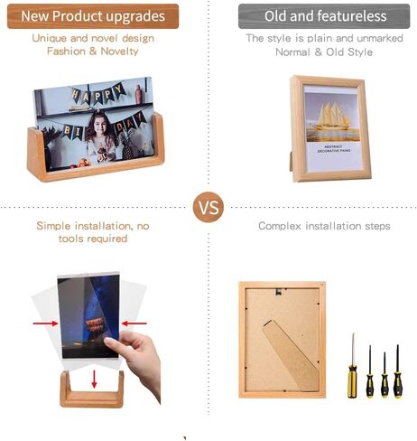 مجموعة إطارات صور wavamawa مقاس 4 × 6 بوصة مكونة من إطارين خشبيين للصور مع قاعدة من خشب الزان وغطاء زجاجي عضوي عالي الدقة لسطح الطاولة أو سطح المكتب - أفقي ورأسي in Kuwait