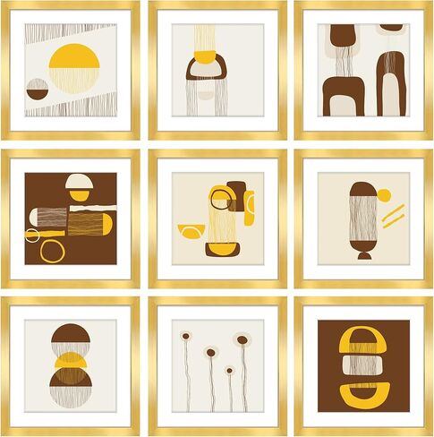 LaVie Home 12x12 Gallery Wall Frame Set Gold, 9 Packs 12x12 frame with Mat for 8x8 Photos, Simple Designed Classic Square Picture Frame for Wall Mount, Gold frames Perfect for Wall Decor in Kuwait