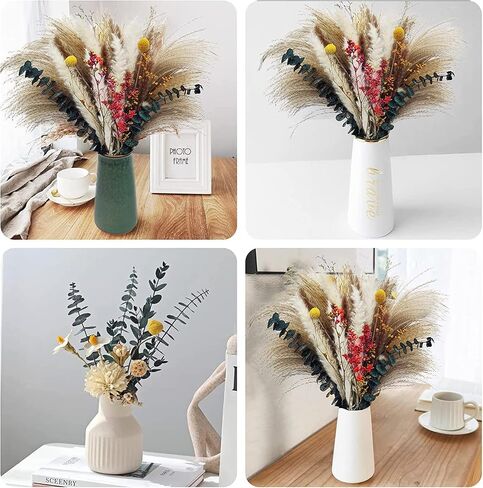 Pampas Grass Decor, 88PCS Large Fluffy Colorful Natural Dried Flowers Bouquet, Pompous Grass Boho Home Room Decor with White Brown Pompas, Eucalyptus, Lover Grass, Gold Billy Ball, 17.5" Tall in Saudi Arabia