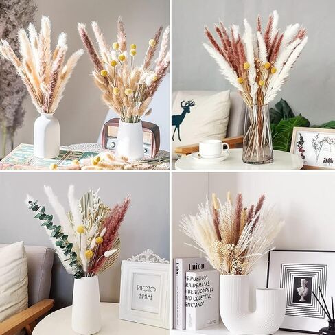 Pampas Grass Decor, 88PCS Large Fluffy Colorful Natural Dried Flowers Bouquet, Pompous Grass Boho Home Room Decor with White Brown Pompas, Eucalyptus, Lover Grass, Gold Billy Ball, 17.5" Tall in Saudi Arabia