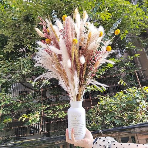 Pampas Grass Decor, 88PCS Large Fluffy Colorful Natural Dried Flowers Bouquet, Pompous Grass Boho Home Room Decor with White Brown Pompas, Eucalyptus, Lover Grass, Gold Billy Ball, 17.5" Tall in Saudi Arabia