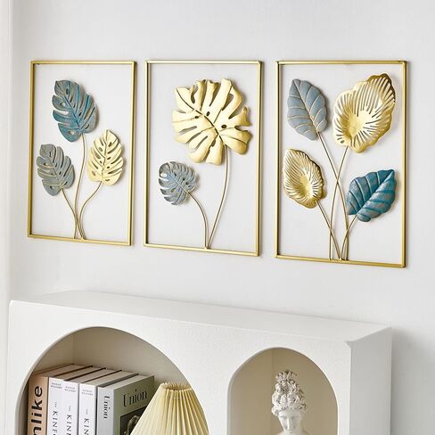 XINXUAN 3 Pieces Leaf Wall Hanging Decor Gold Wall Decor Home Decor Wall Decor Office Wall Decor Metal Wall Art Decor for Kitchen Bedroom Living Room (11.8 X 17.7 Inch) in Kuwait