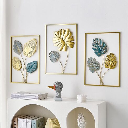XINXUAN 3 Pieces Leaf Wall Hanging Decor Gold Wall Decor Home Decor Wall Decor Office Wall Decor Metal Wall Art Decor for Kitchen Bedroom Living Room (11.8 X 17.7 Inch) in Kuwait