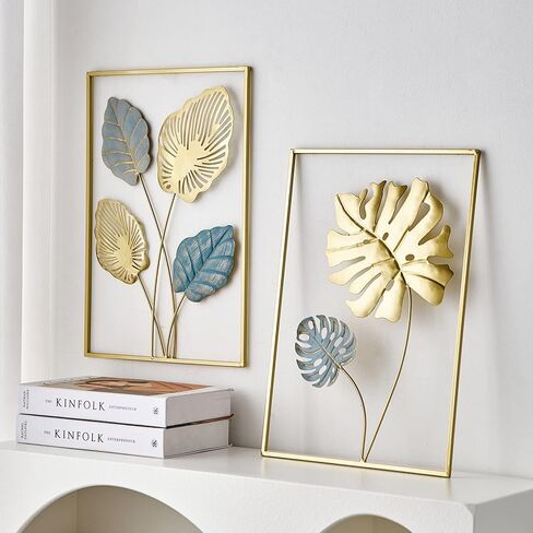 XINXUAN 3 Pieces Leaf Wall Hanging Decor Gold Wall Decor Home Decor Wall Decor Office Wall Decor Metal Wall Art Decor for Kitchen Bedroom Living Room (11.8 X 17.7 Inch) in Kuwait