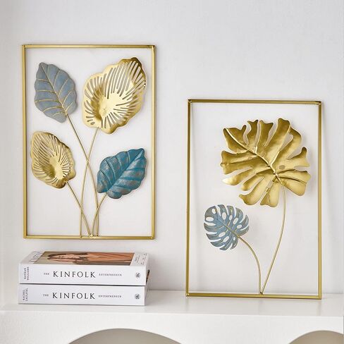 XINXUAN 3 Pieces Leaf Wall Hanging Decor Gold Wall Decor Home Decor Wall Decor Office Wall Decor Metal Wall Art Decor for Kitchen Bedroom Living Room (11.8 X 17.7 Inch) in Kuwait