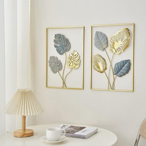 XINXUAN 3 Pieces Leaf Wall Hanging Decor Gold Wall Decor Home Decor Wall Decor Office Wall Decor Metal Wall Art Decor for Kitchen Bedroom Living Room (11.8 X 17.7 Inch) in Kuwait
