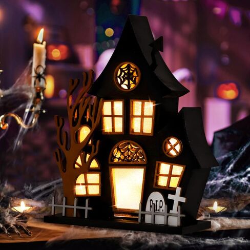 ديكورات طاولة الهالوين في الأماكن المغلقة، ديكور منزل مسكون خشبي مضاء، شجرة شبح قلعة مخيفة، ديكور طاولة الهالوين يعمل بالبطارية للمنزل والمطبخ وموقد المكتب والحلي in Kuwait