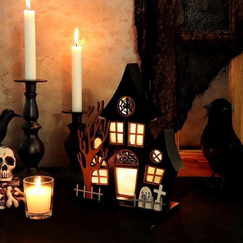 ديكورات طاولة الهالوين في الأماكن المغلقة، ديكور منزل مسكون خشبي مضاء، شجرة شبح قلعة مخيفة، ديكور طاولة الهالوين يعمل بالبطارية للمنزل والمطبخ وموقد المكتب والحلي in Kuwait