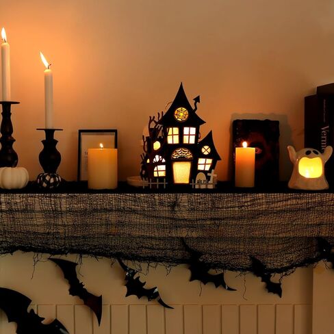 ديكورات طاولة الهالوين في الأماكن المغلقة، ديكور منزل مسكون خشبي مضاء، شجرة شبح قلعة مخيفة، ديكور طاولة الهالوين يعمل بالبطارية للمنزل والمطبخ وموقد المكتب والحلي in Kuwait